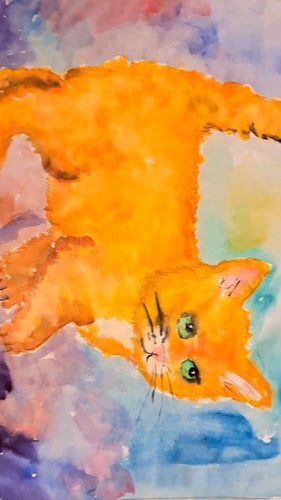 Målning katt Abstract Watercolor, 9 Lifes by Christina Svensson