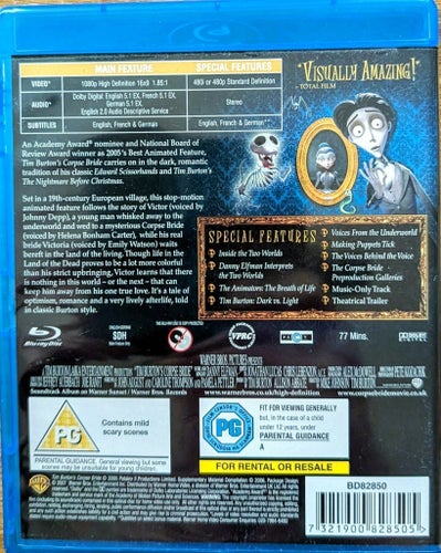 CORPSE BRIDE - brittisk utgåva utan svensk text och tal