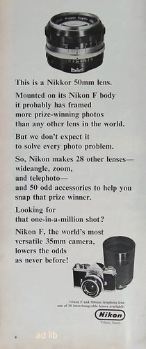 NIKON F - NIKKOR 50mm LENS, REKLAMANNONS 1965