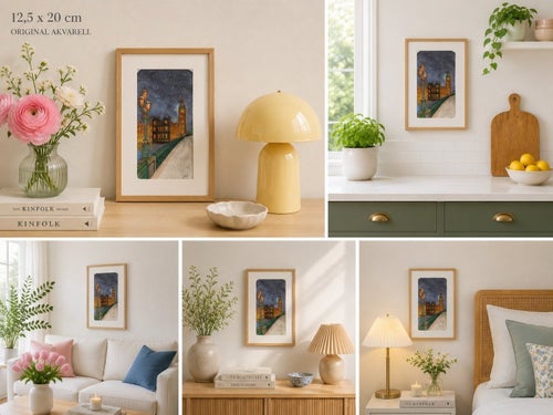 Original akvarell | London | Big Ben | Stadsmotiv | 12,5 × 20 cm