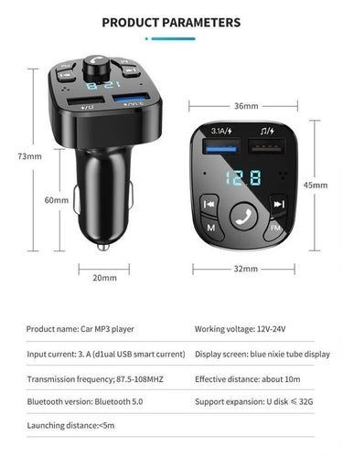 Handsfree Bluetooth för bilen - FM Bluetooth -Bil MP3-spelare med Bluetooth 5.0