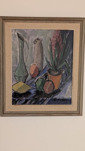 Oljemålning “Stilleben med Hyacint” – 1957 – Signerad H A-Son – (W196)