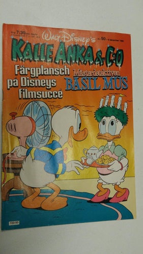Kalle Anka 1986 nr 50 + Färgplansch Mästerdetektiven Basil Mus + kupong