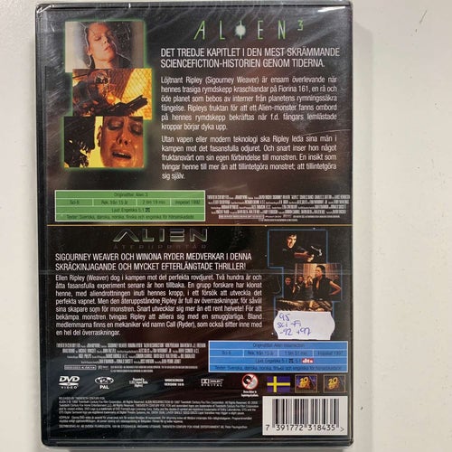 ALIEN 3 / ALIEN ÅTERUPPSTÅR. DVD SCI-FI X 2. 1992 + -1997. INPLASTAD
