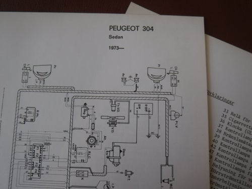 Elschema till Peugeot 304 Sedan, 1973.