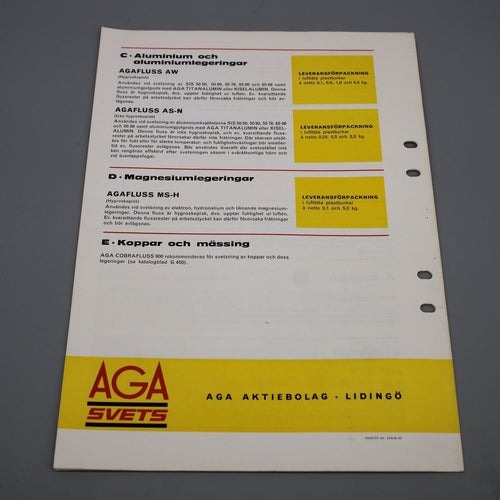 Tillsatsmaterial och fluss för gassvetsning & hårdsvetsning , AGA 1965