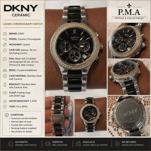 DKNY Keramiskt armbandsur med kronograf och strass