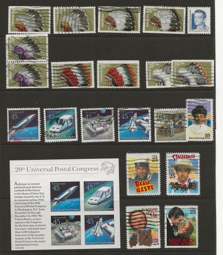 USA, 9 blad med stämpl. märken, även olika tandningar, 1988-1994