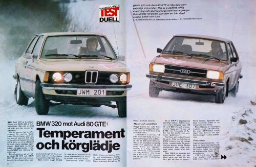 BMW 320, AUDI 80 GTE, TIDNINGSARTIKEL 1977