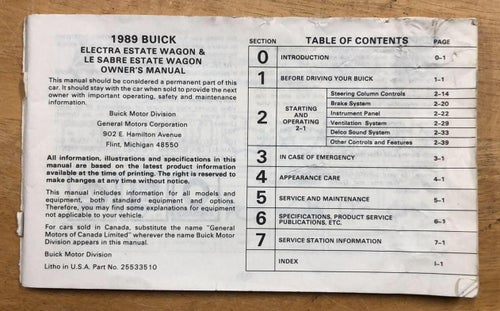 1989 Buick Electra Estate Wagon & Le Sabre Estate Wagon Owner´s Manual