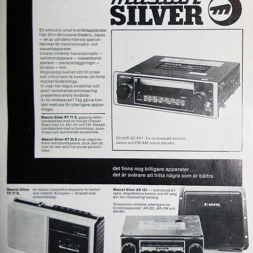 MASCOT-SILVER - JAPANSKA KVALITETSAPPARATER, RADIO-AUDIO TIDNINGSANNONS 1975