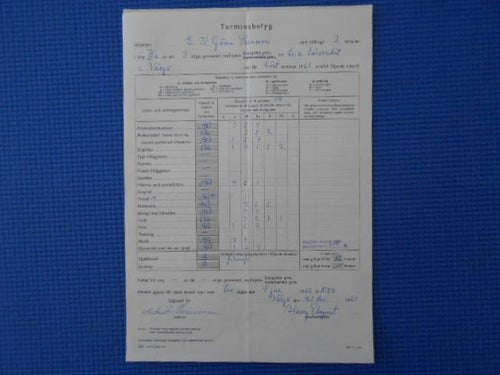 Terminsbetyg 3 åriga gymnasiet reallinje Växjö 1961
