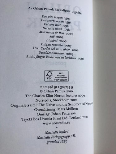 EN NAIV OCH SENTIMENTAL PROSAIST Orhan Pamuk 2012