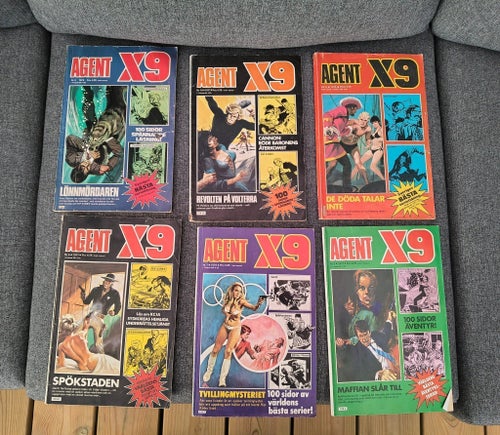 Sex nummer av AGENT X9. Från år 1975, 1976, 1977.