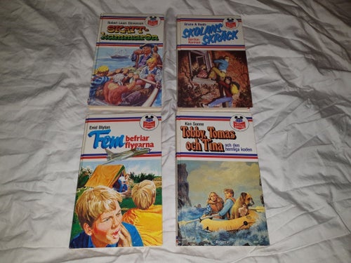 Bokpaket - Skattkammarön, Skolans Skräck, Fem befriar flygarna, Tobby, Tomas