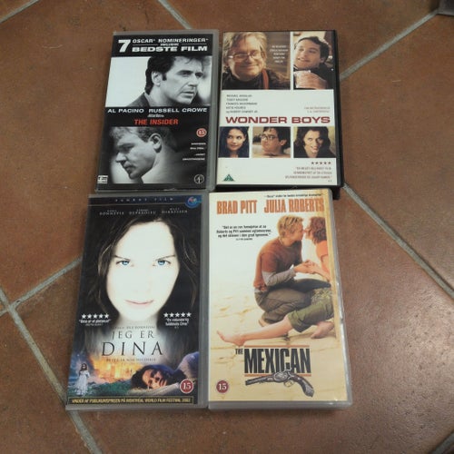 4 VHS-filmer: The Insider, Wonder Boys, Jag är Dina, The Mexican