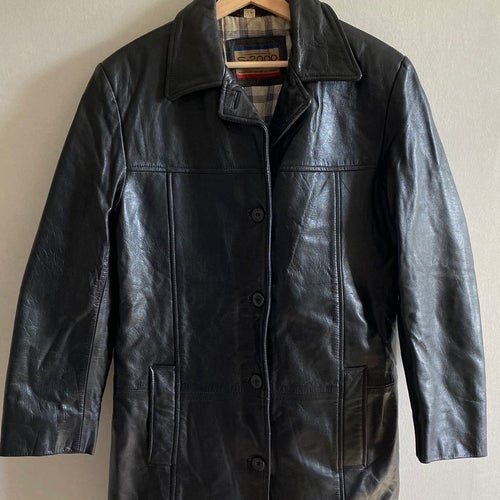 Vintage Saki S-2000 svart äkta läder skinnjacka, storlek 38