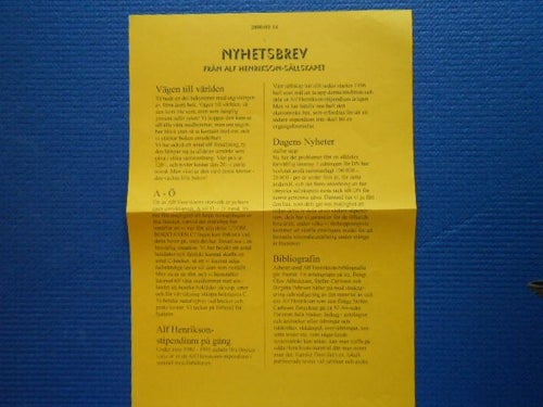 Nyhetsbrev från Alf Henriksson sällskapet 2000-03-14