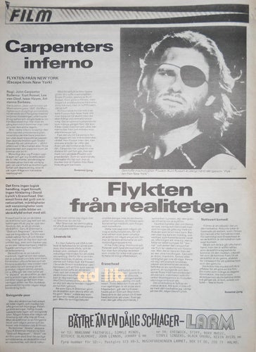 FLYKTEN FRÅN NEW YORK (CARPENTER) ERASERHEAD (LYNCH) PRESSKLIPP 1981