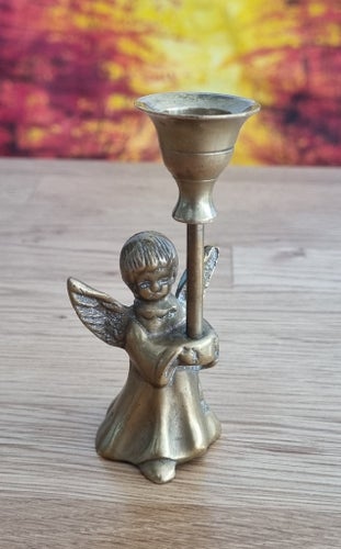 Vintage skyddsängel miniatyr ljusstake i mässing