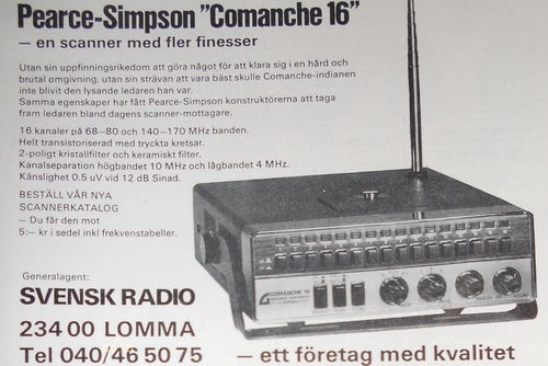 PEARCE-SIMPSON COMANCHE 16, SVENSK RADIO LOMMA, TIDNINGSANNONS 1975