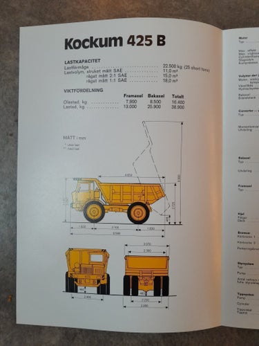 Broschyr Kockum Tipptruck 425 B för Volvo BM