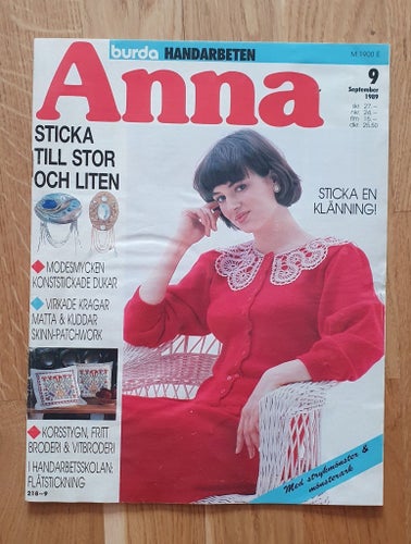 Anna Burda Handarbeten, 9 September 1989. Oklippt mönsterark.