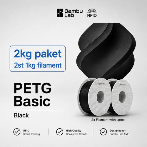 Bambu Lab PETG Basic Black/Svart Filament, 1.75 mm, 2 x 1 kg