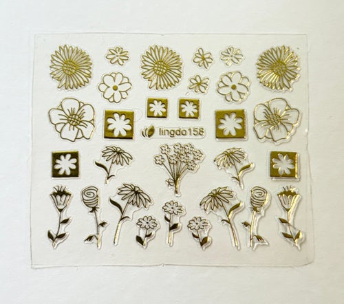 Nail art stickers små blommor rosor doodles lyx guld metallic Y2K naglar manikyr