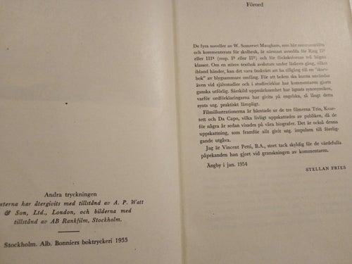 Four Maugham Stories - Stellan Fries. W. Somerset Maugham. bok häftad. Fine