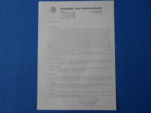 Brev till medlemmarna från Kronobergs läns Speceri- & Livsmedelshandlarförening