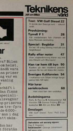 Teknikens Värld nr 6 1977: VW Golf GLD Diesel, Tyrrell F1