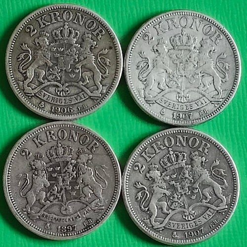 4 stycken Oscar II silvermynt