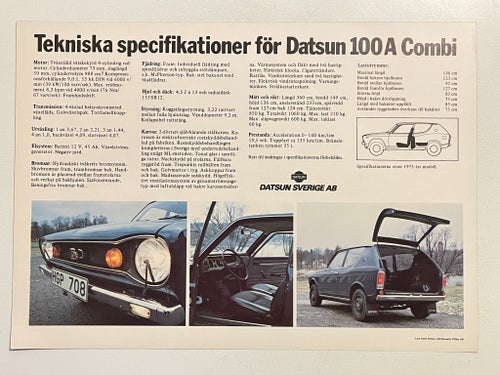 DATSUN 100 A COMBI 1975 DATABLAD MKT FIN!