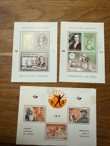 Belgien – 3 st äldre frimärksblock / miniblad (1962–1964)