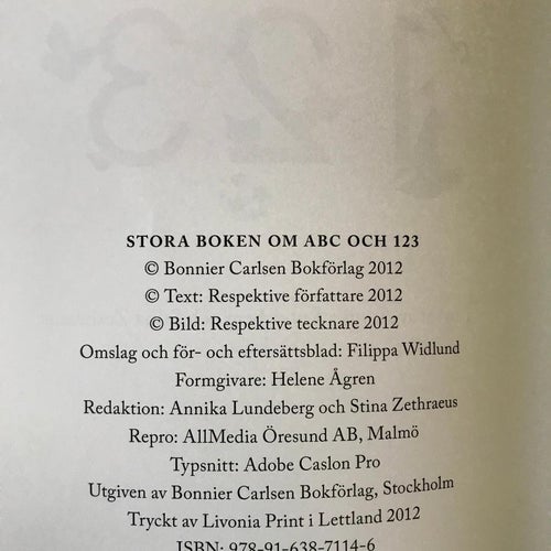 STORA BOKEN OM ABC 123 Annika Lundeberg Stina Zethraeus 2012