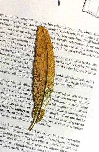 Bokmärke i metall Fjäder guld - läsa litteratur skolstart bibliotek