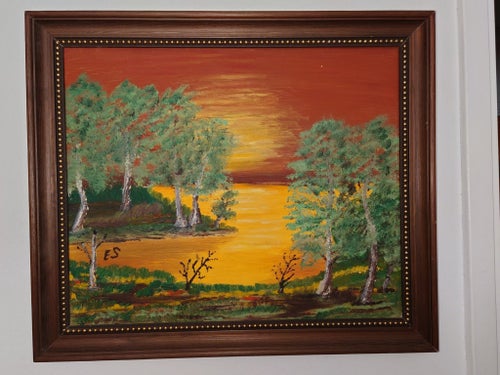 E. Sjölund,Storsele Långviksmon,Vintage oljemålning. Mått i ram 55x47cm.