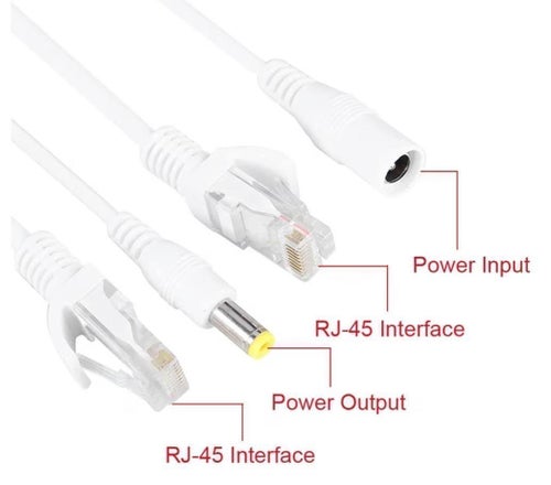 POE-kabeladapter 1 par – 12V DC – För IP-kamera/Nätverk – RJ45