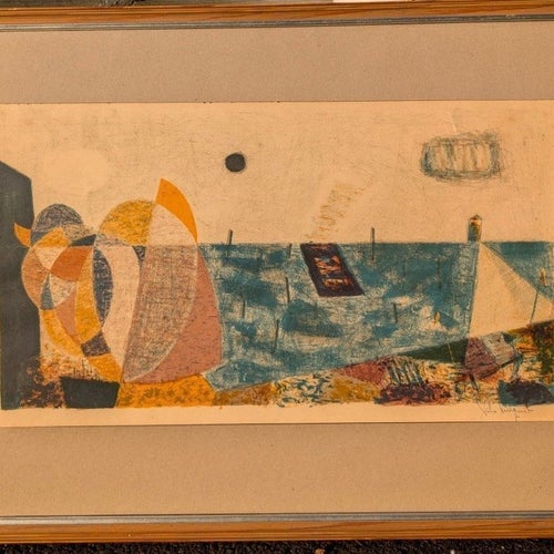 Grafiskt blad, Kubism - Kust och båtar; Signerat