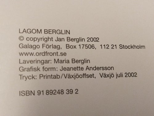 Lagom Berglin Jan Berglin samlade teckningar 1999-2002. Bok. Very Fine plus