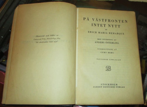 På Västfronten intet nytt, Erich Maria Remarque, 1931, Med bilder från filmen