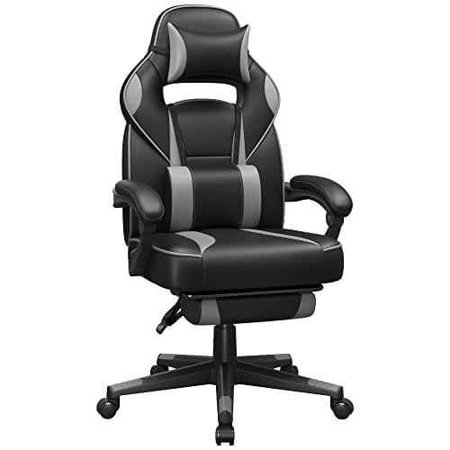 Songmics Gaming Stol, Skrivbordsstol med fotstöd, kontorsstol svart + OBG073B03