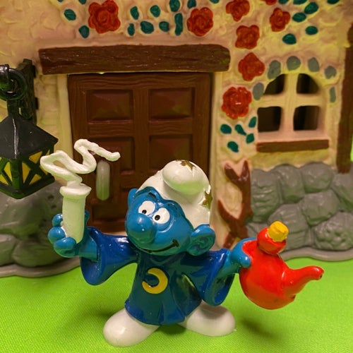 Smurf som kemist med vit rök....BULLY/ W.Germany varianten, perfekt samlarskick…