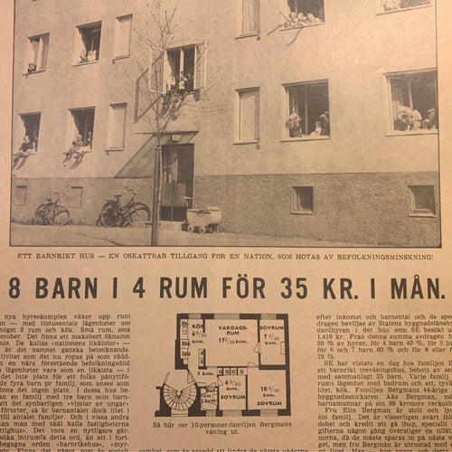 Retro-artikel ”En fyra-rummare för 8-barnsfamilj för 35 kronor” från 1943