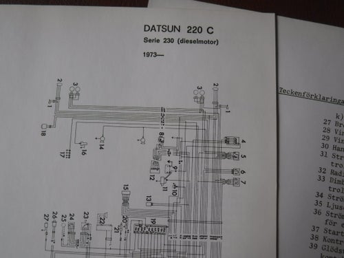 Elschema till Datsun 220C serie 230 (dieselmotor), 1973.