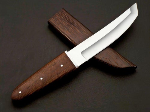 Handmade Knife-D2 Tool Steel with Rosewood Handle & Leather Sheath|BKS015
