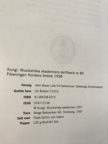 MUSIK I NORDEN Kungl. Musikaliska akademiens skriftserie nr 85 1997