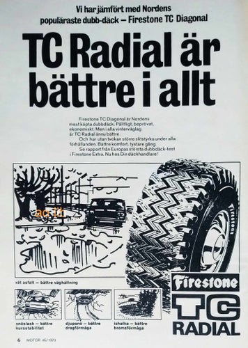 FIRESTONE TC RADIAL - BÄTTRE I ALLT, REKLAMANNONS 1970