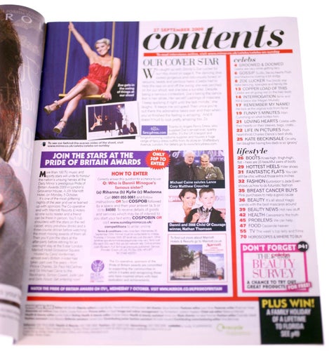 Celebs on Sunday Magazine-September 27th 2009-Zoe Lucker-NEW-Weight 110g